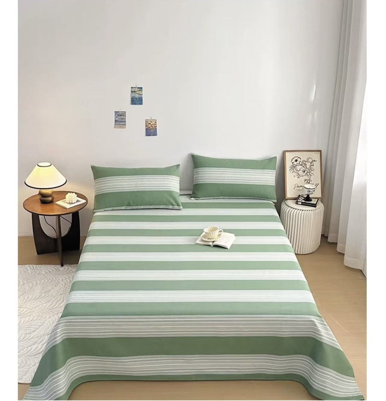 加厚加密四季布帆布-床单-绿色朗条