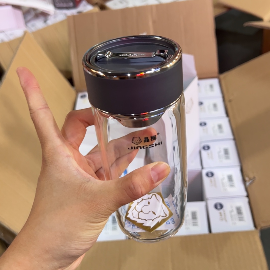 晶单层烫手玻璃杯380提环灰色玻璃杯