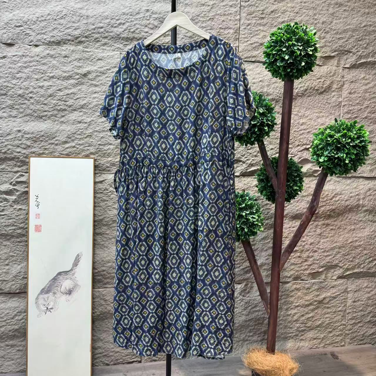 9742新款夏季优雅减龄宽松显瘦遮肉连衣裙QZ