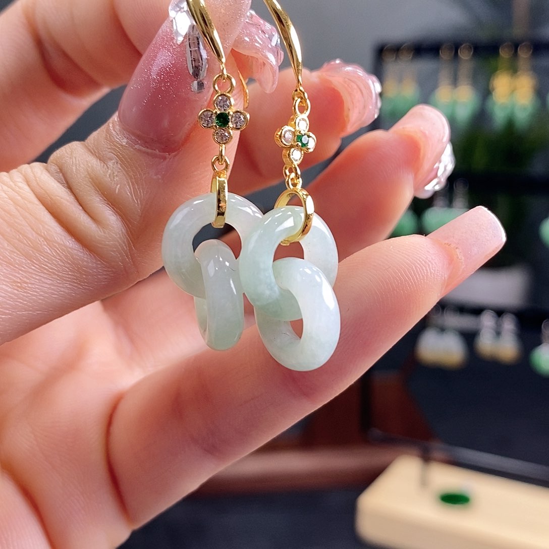 翡翠耳饰银S925镶嵌翡翠