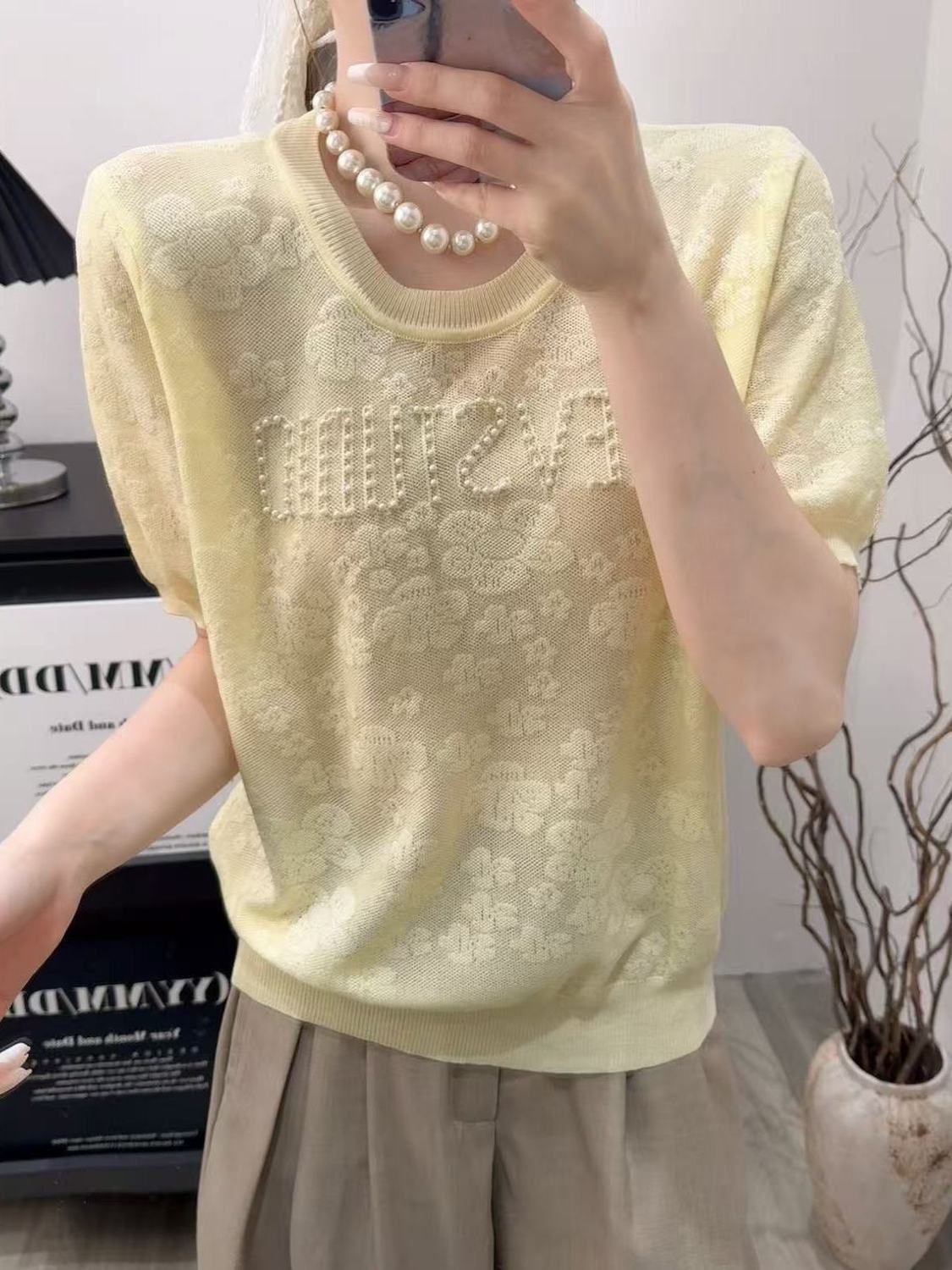 A8480号黄色-夏季新款百搭时尚设计休闲女韩版针织衫上衣