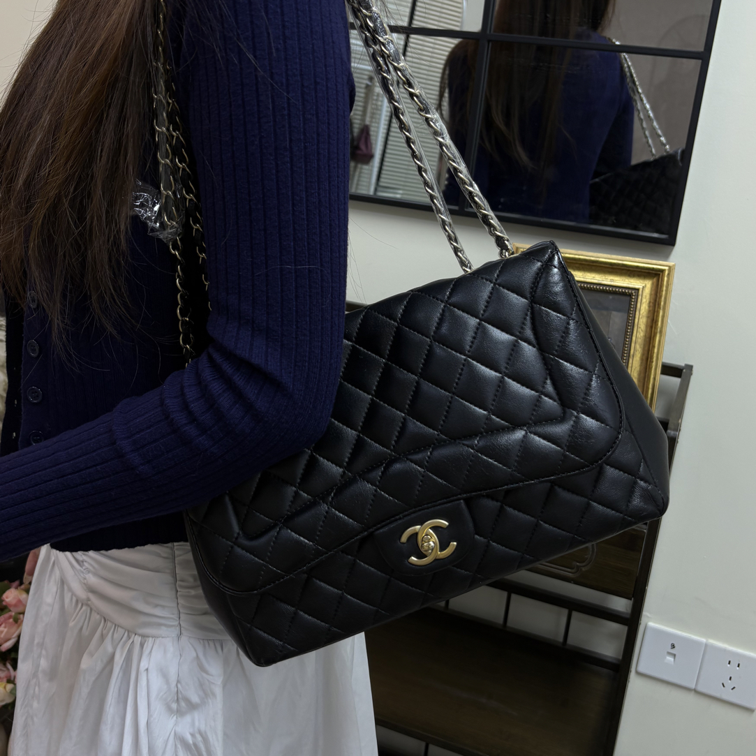 95新 Chanel/香奈儿 黑金链条jumbo单肩斜挎