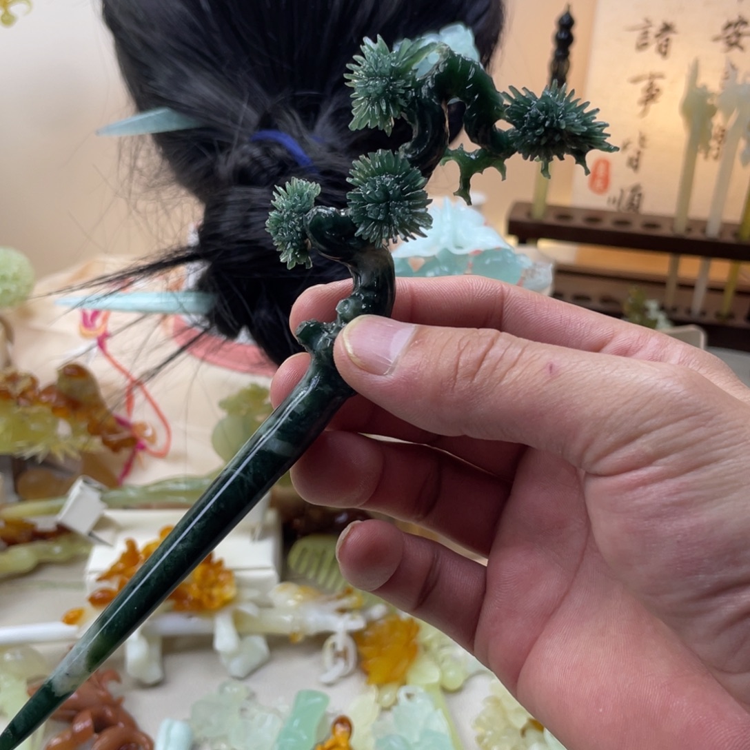 蛇纹石玉合金发饰发簪