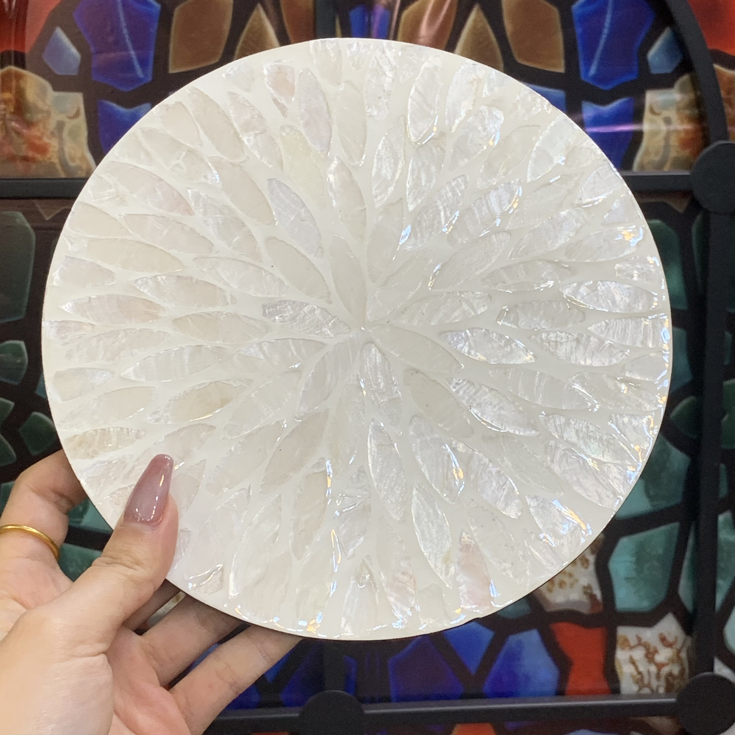 （买一送一）新款贝壳镶嵌隔热垫茶壶水杯垫糕点零食垫直径19cm