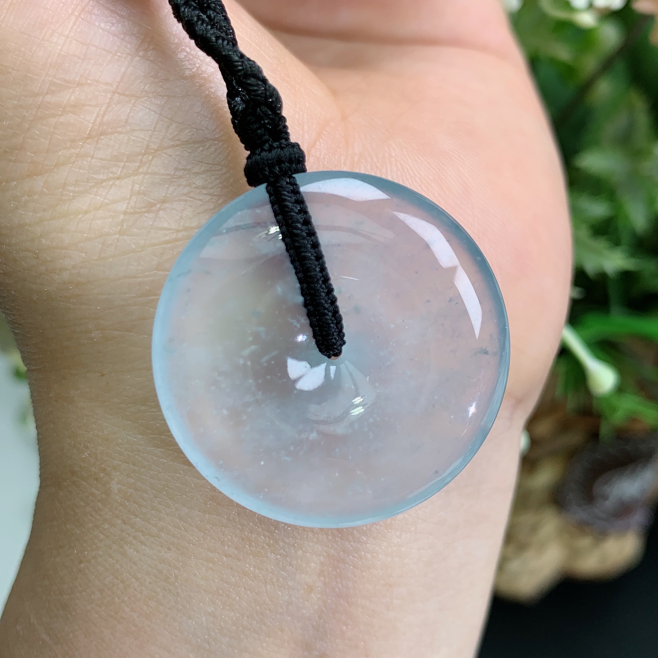 缅甸然翡翠A货玻璃种起钢蓝底雪花棉平安扣吊坠风尺寸31.5×5.7mm