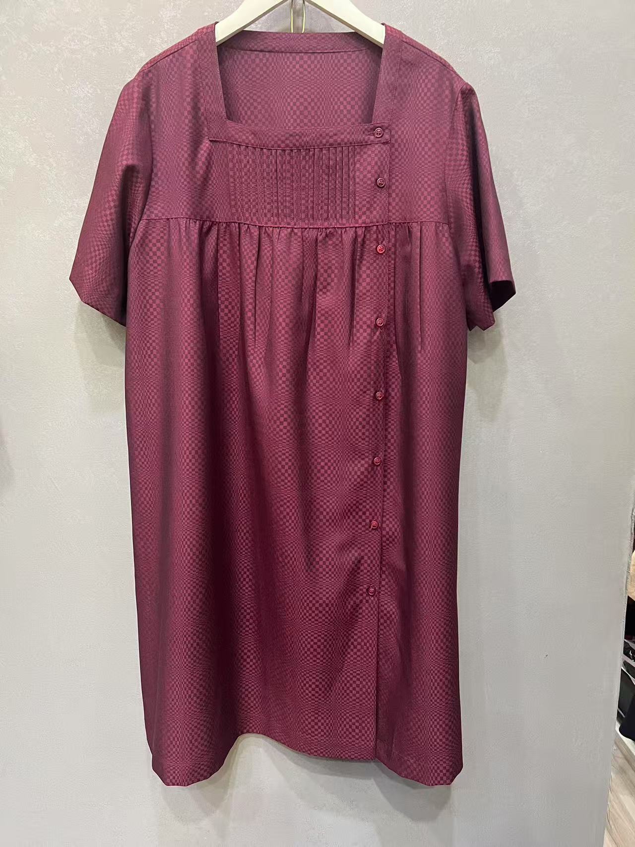 方领-酒红色女款衬衣裙