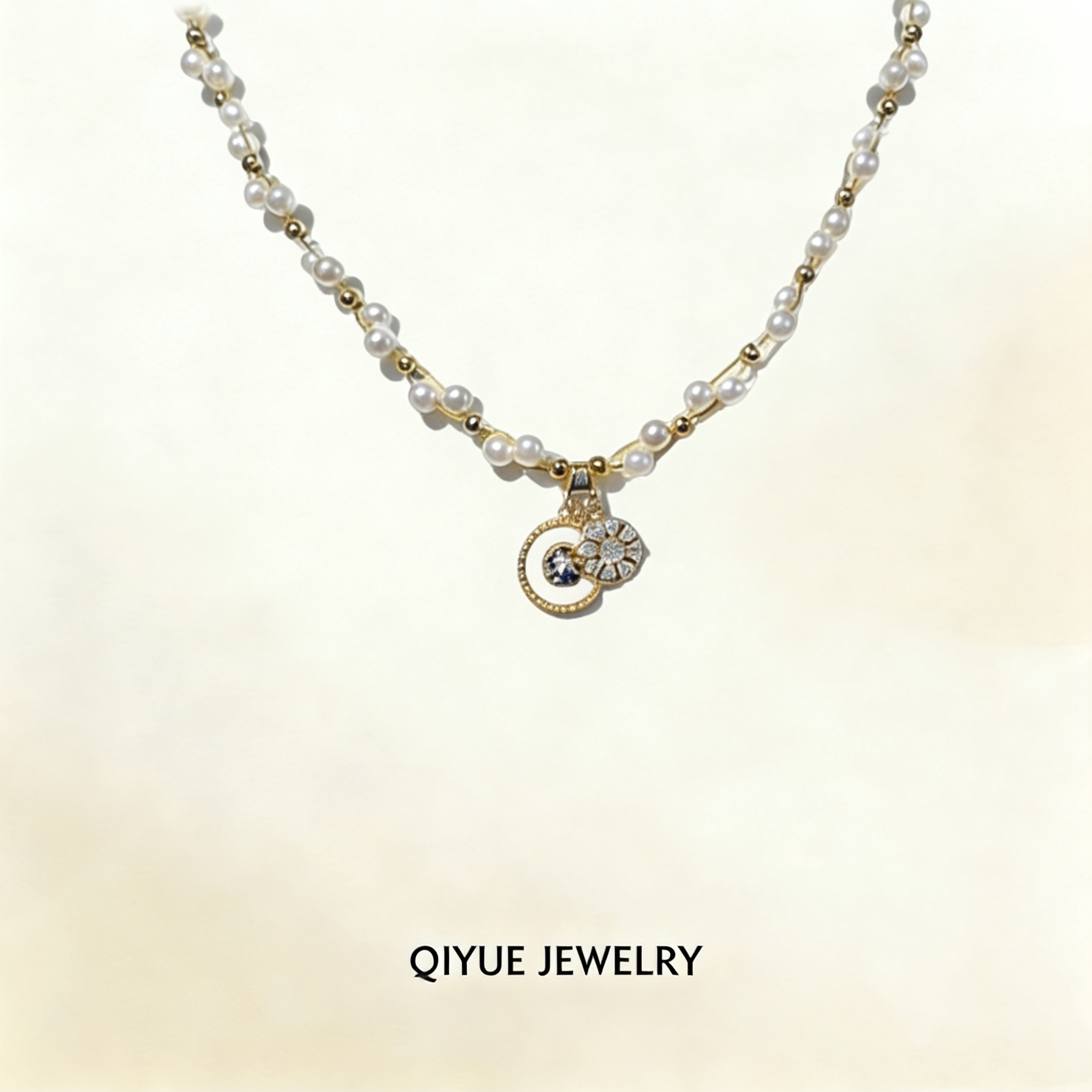 合金吊坠 缠绕八星芒珍珠项链复古轻奢