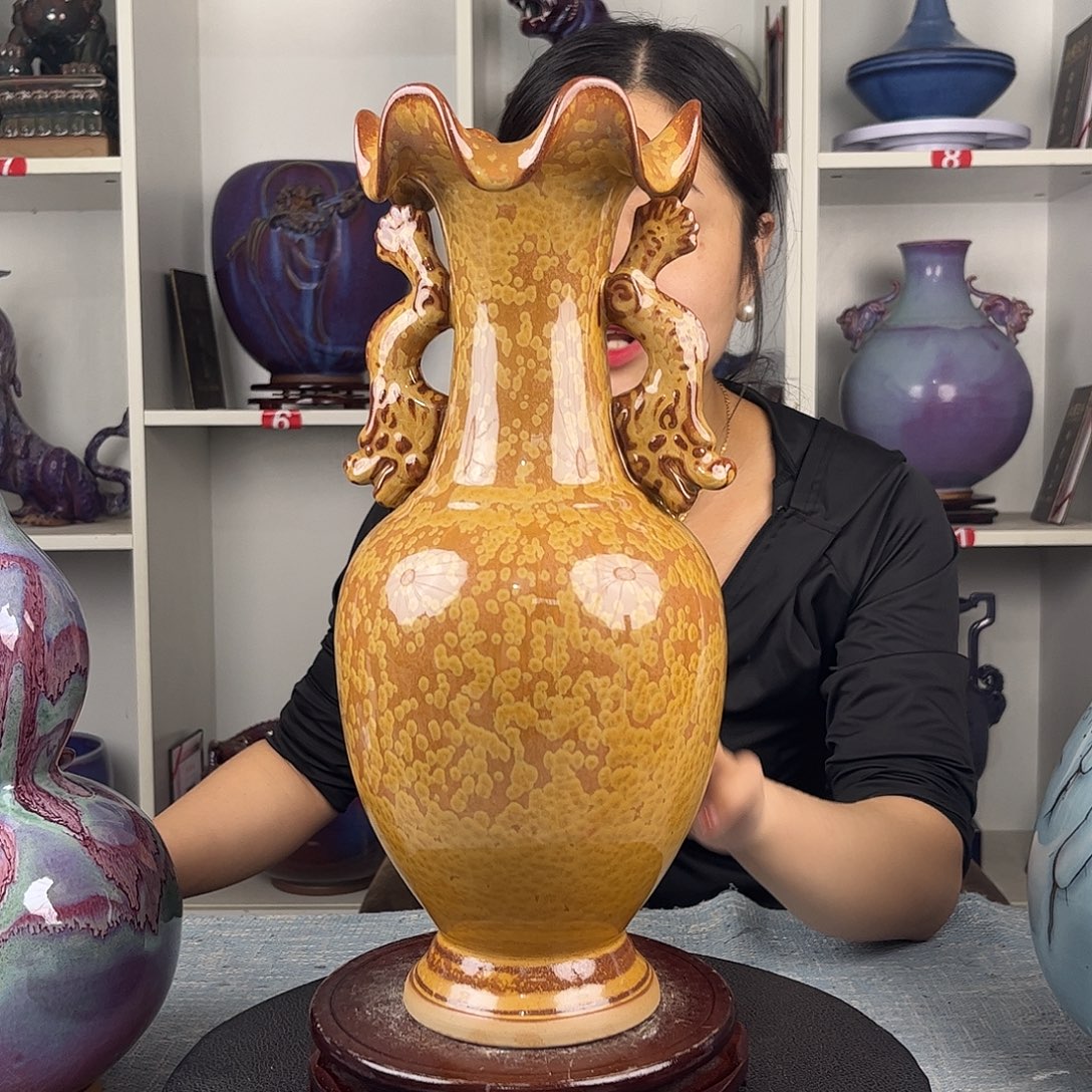 瓷片摆件……荷口双龙。无礼盒