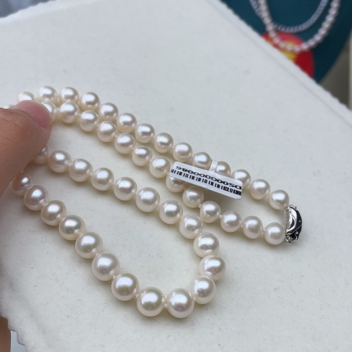 淡水珍珠银S925镶嵌颈饰卡8➕高品极光白炫彩