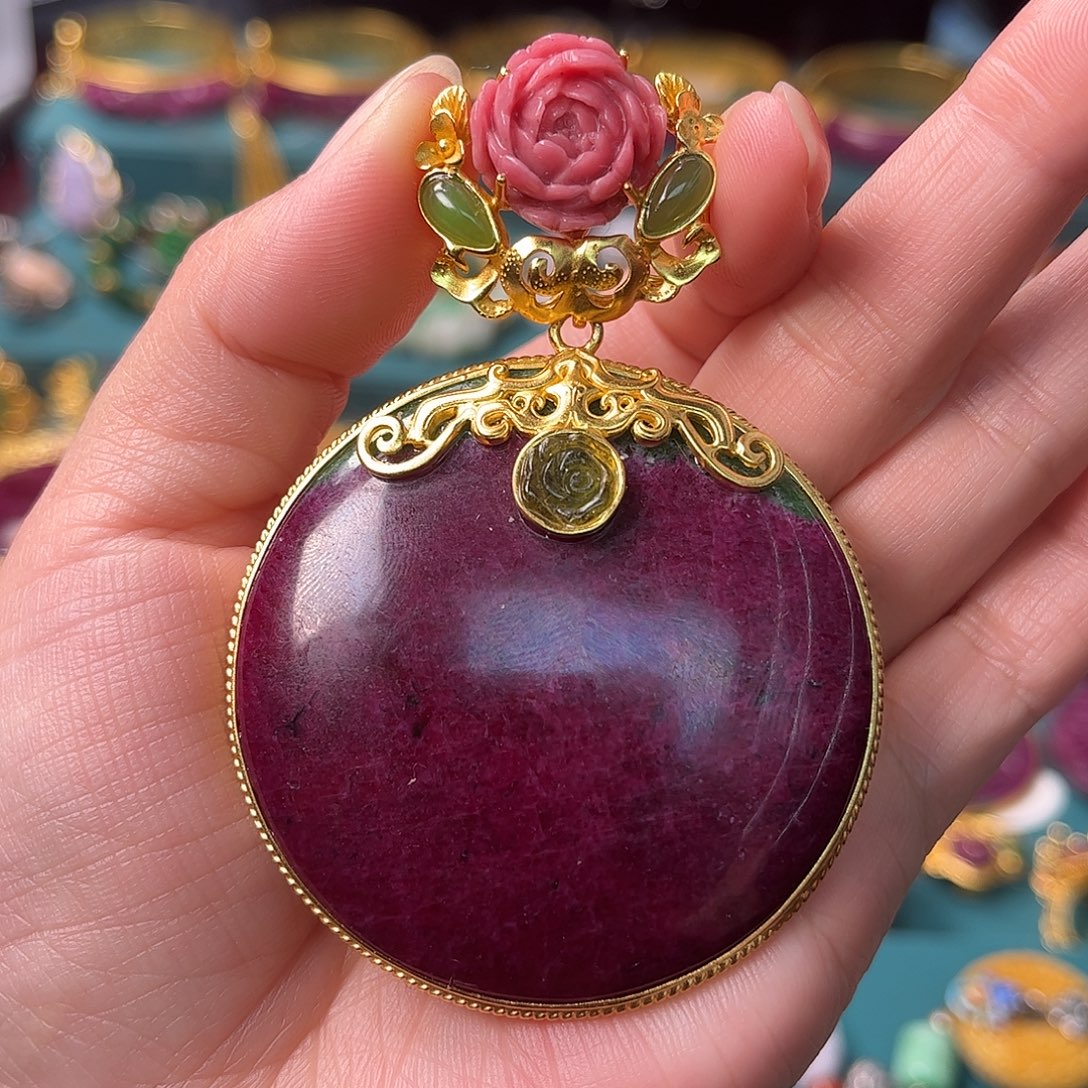 吊坠(不含链)银S925镀金镶嵌红宝石