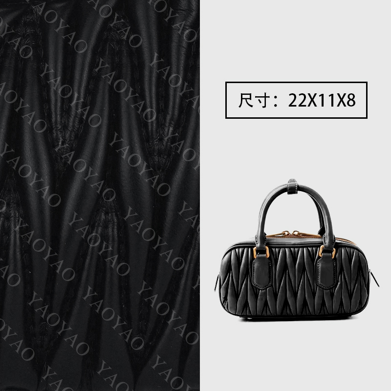 手工真皮女包 单肩手提斜跨千金风褶皱保龄球