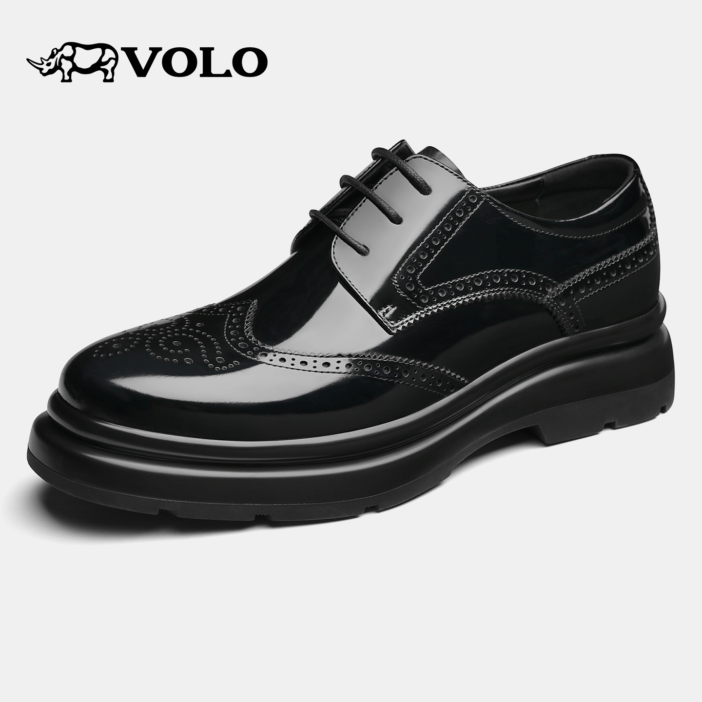 VOLO/犀牛增高休闲皮鞋圆头休闲鞋耐磨牛津鞋德比鞋防滑商务厚底