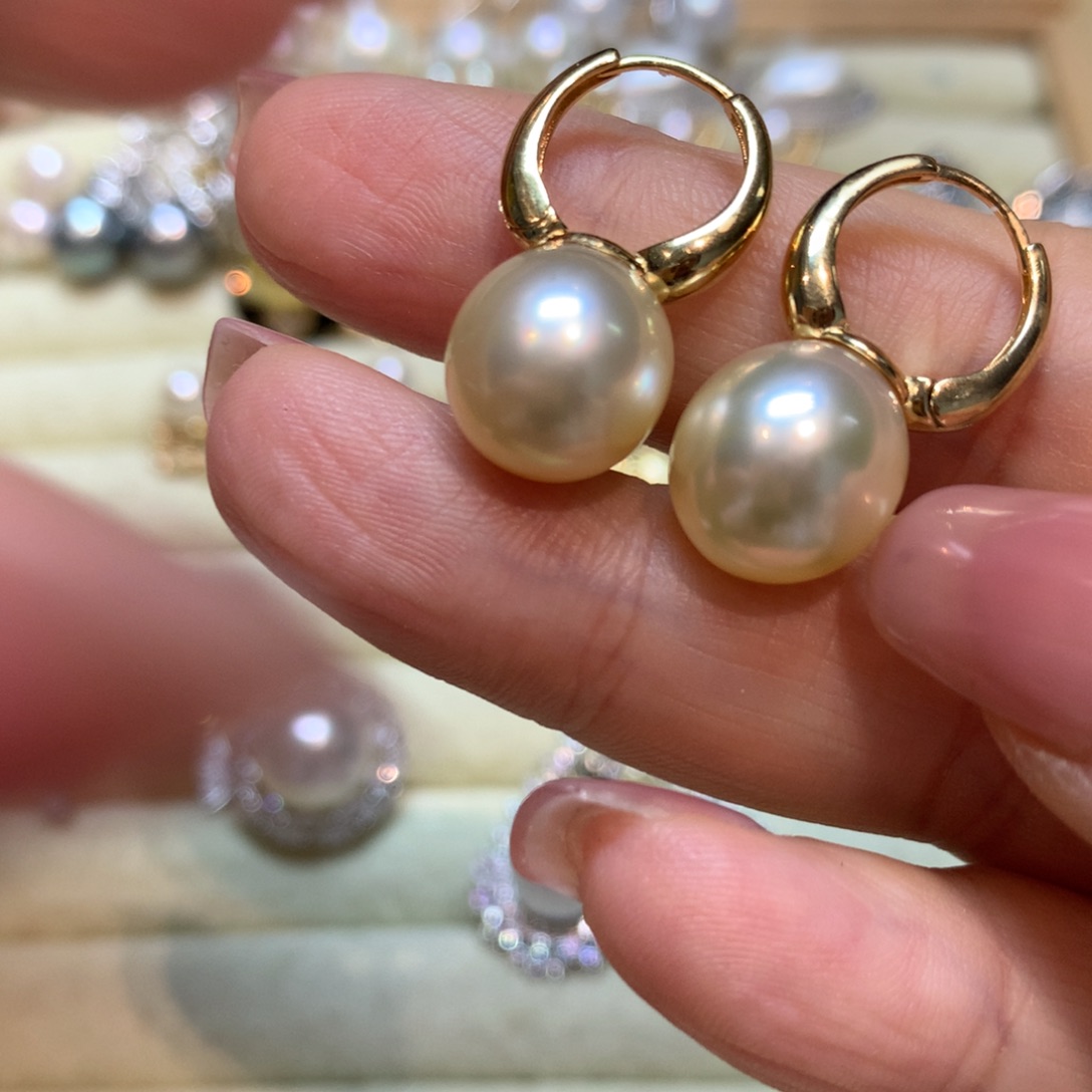 海水珍珠耳饰银S925镶嵌