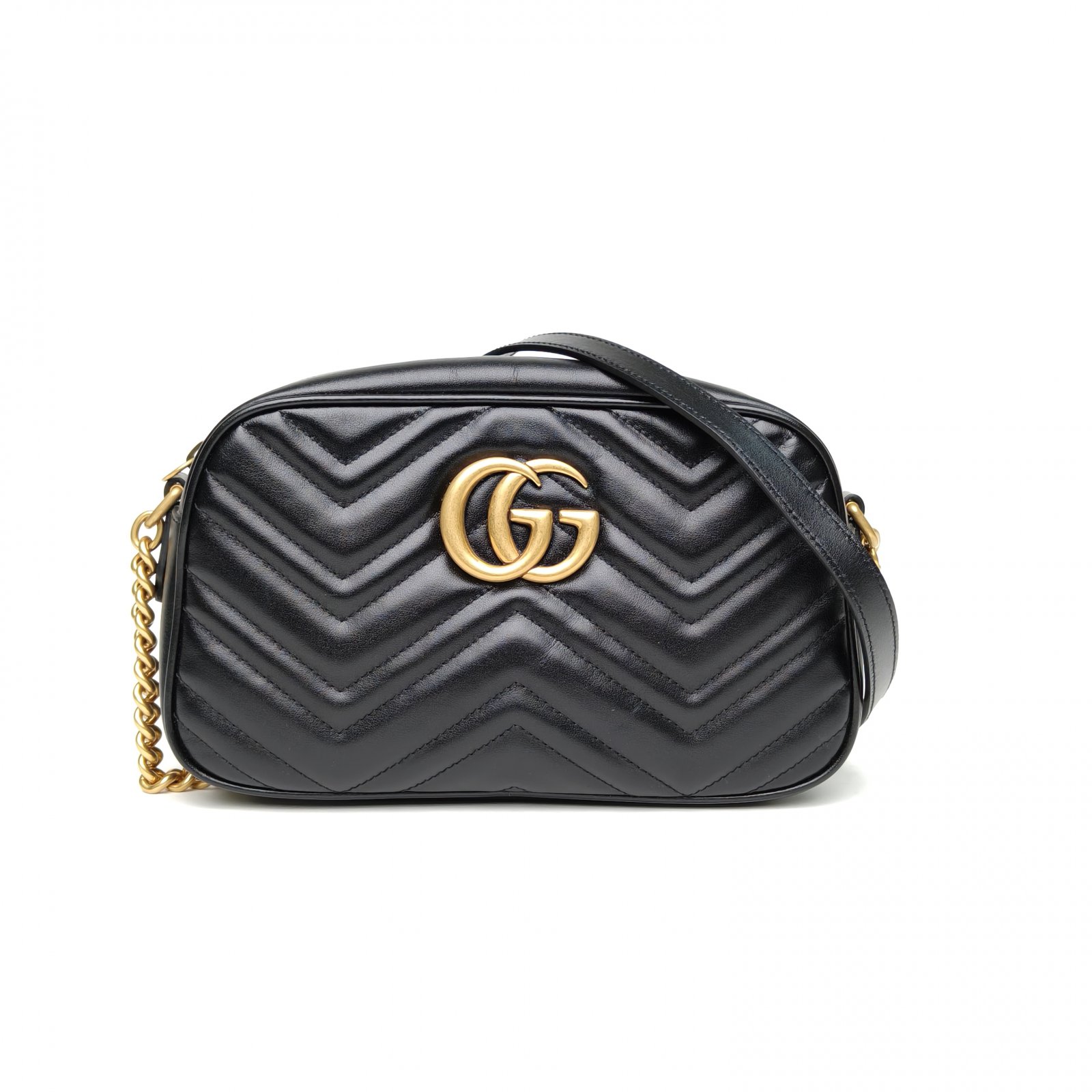 95新 GUCCI/古驰 【娇】相机包 小号 24 黑色 皮革C 金扣 520271