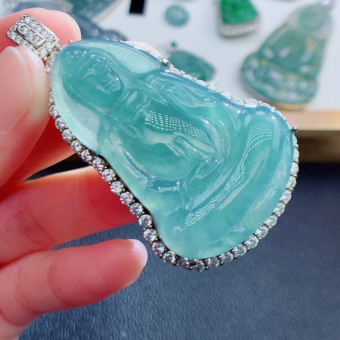 翡翠挂件银S925镶嵌翡翠