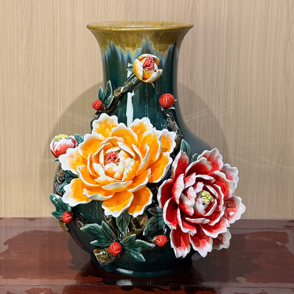 【花开富贵牡丹花瓶】石湾公仔尺寸长度30高度41