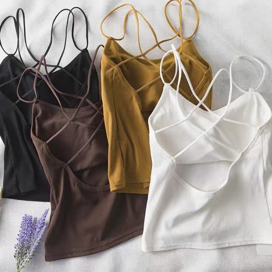 【月姐家】小吊带背心女内搭带胸垫抹胸网红性感交叉打底无袖上衣