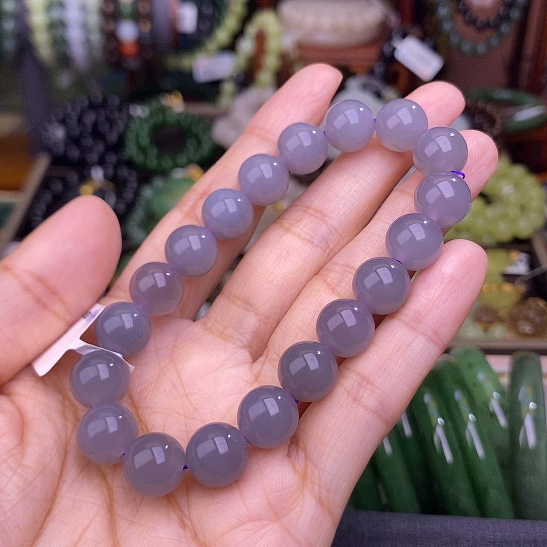 手链未镶嵌和田玉浓烟紫脂膏级手链天花板约10MM