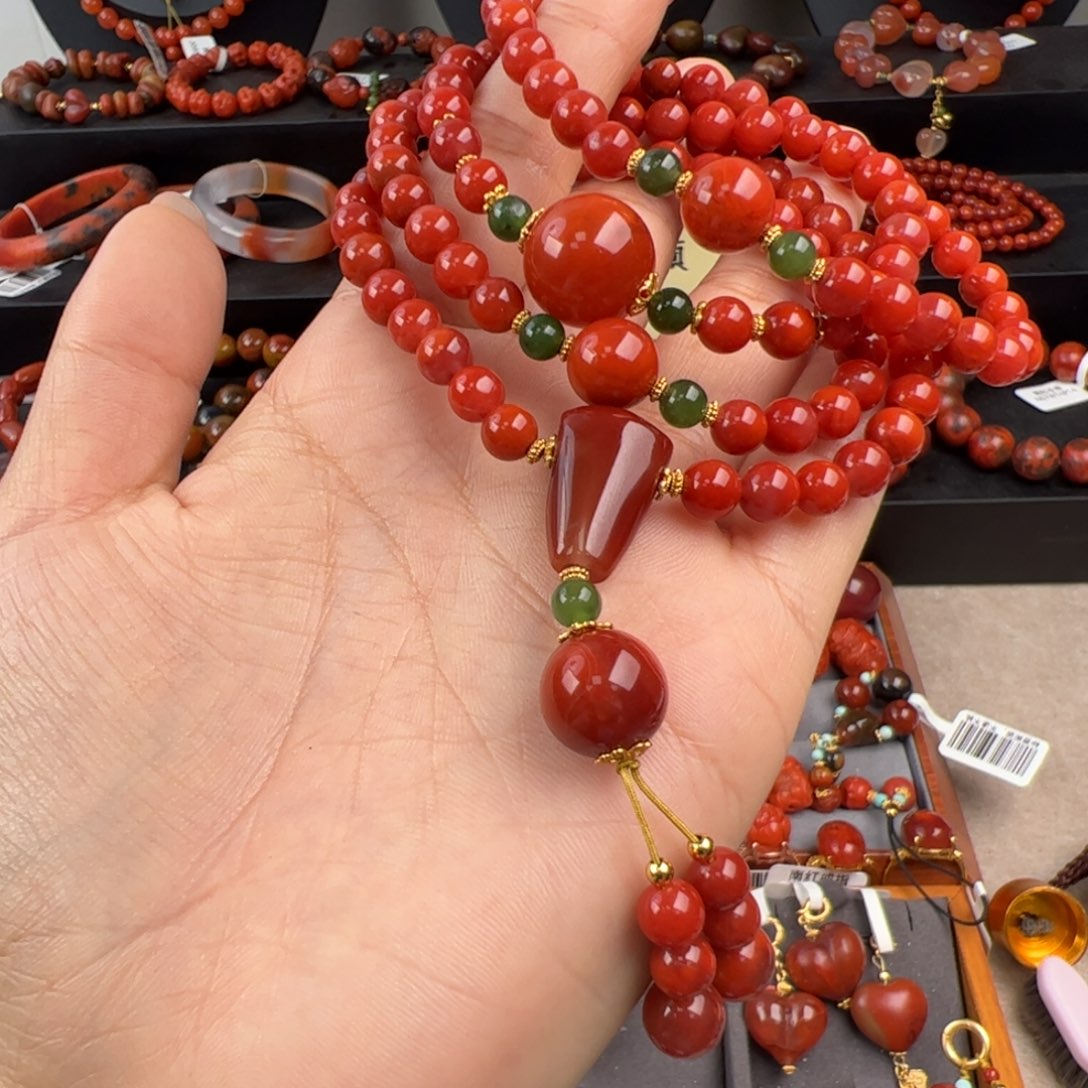 南红玛瑙银S925镶嵌（毛衣链6mm+