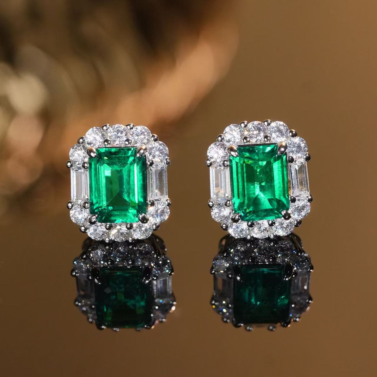 培育祖母绿VISING珠宝【AGL国际证书】绿宝石耳钉耳饰共2.8克拉左右