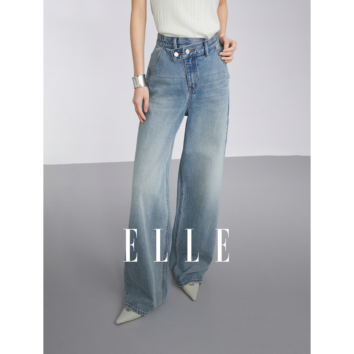 【王雪糕专属】ELLE法式复古莱赛尔天丝高腰牛仔裤25春新款EQ50942