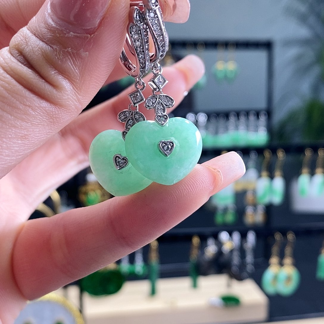 翡翠耳饰银S925镶嵌翡翠