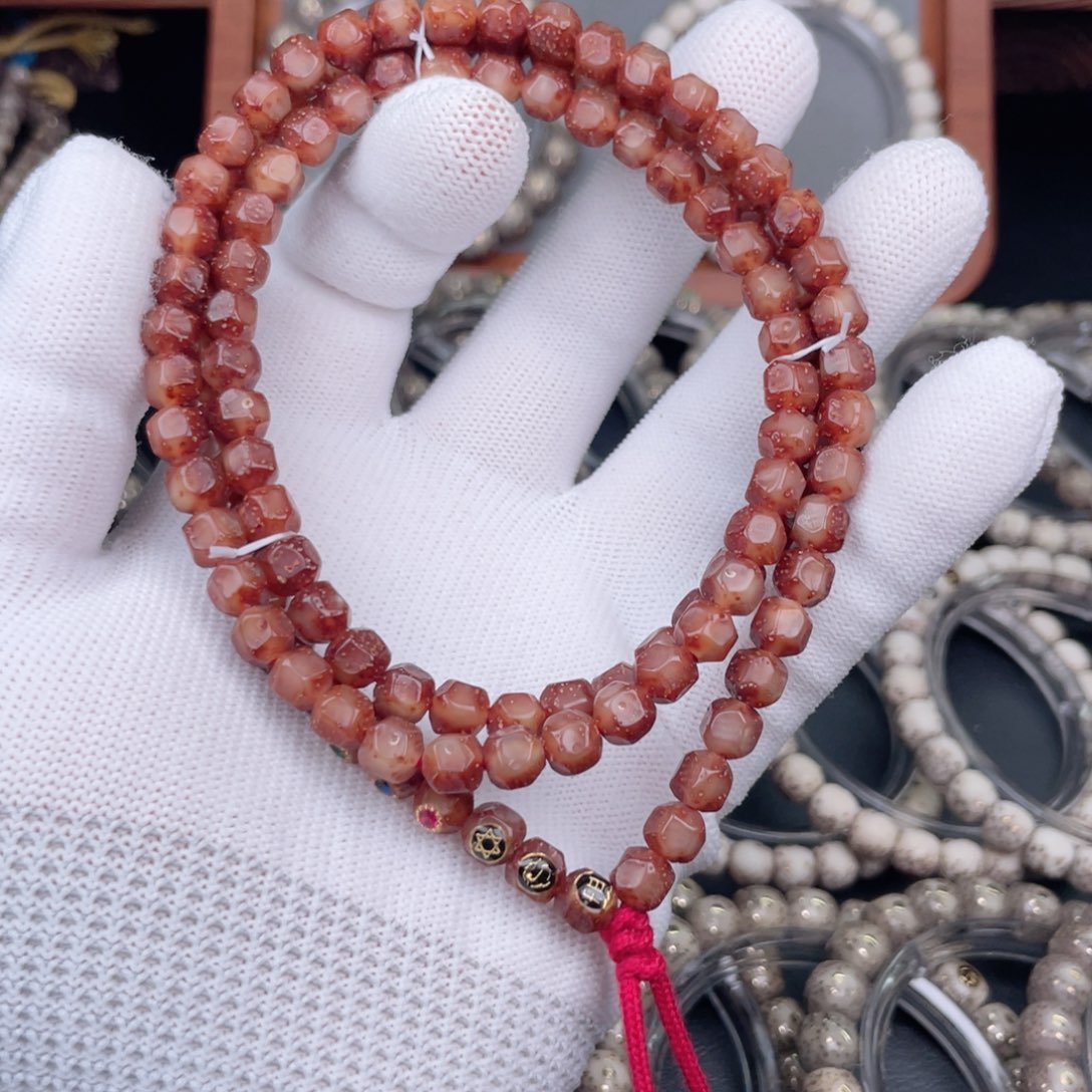 星月菩提手串原生态纯天然黑金星月玉化陈籽手工无相108