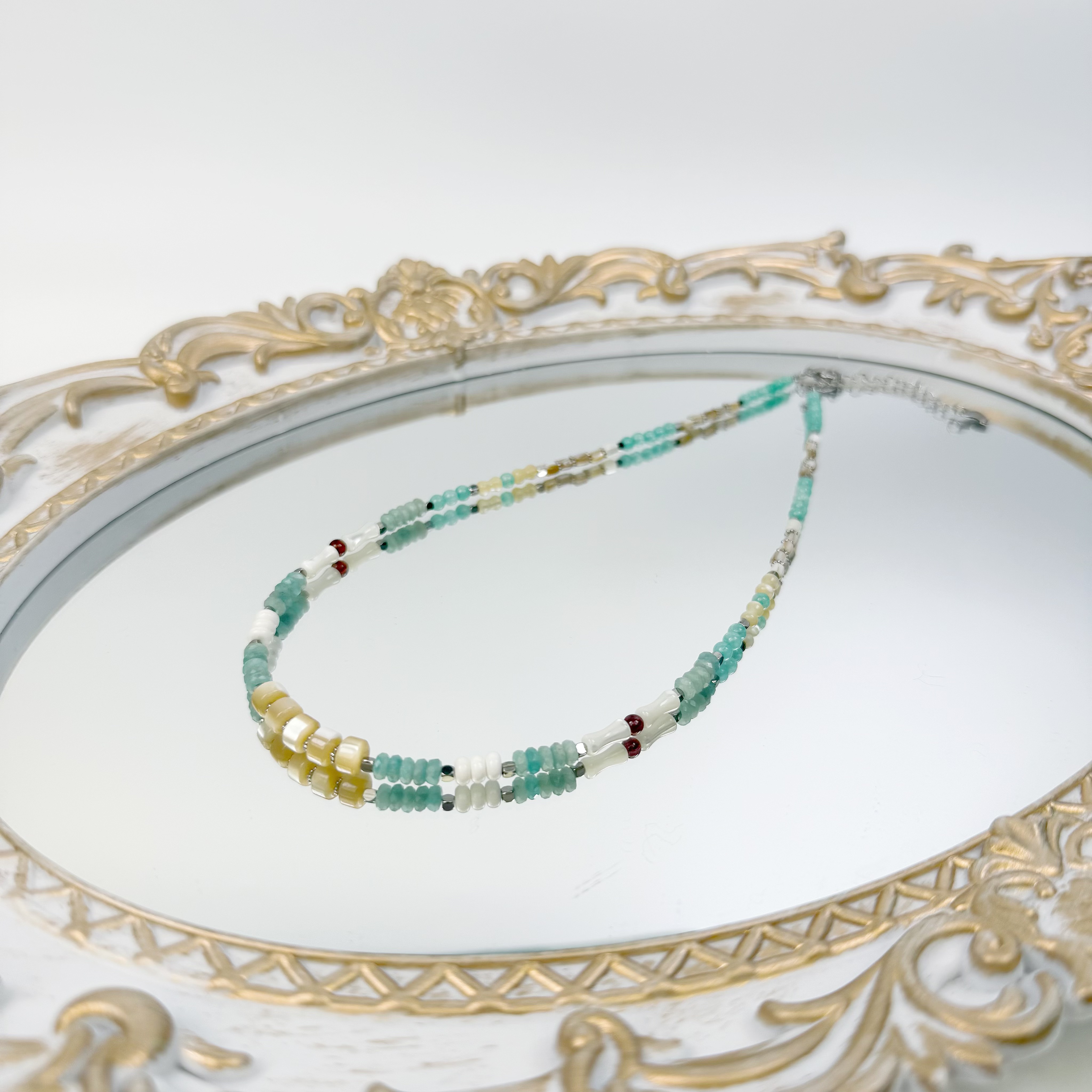 天河石贝壳串珠项链清新百搭女士锁骨链