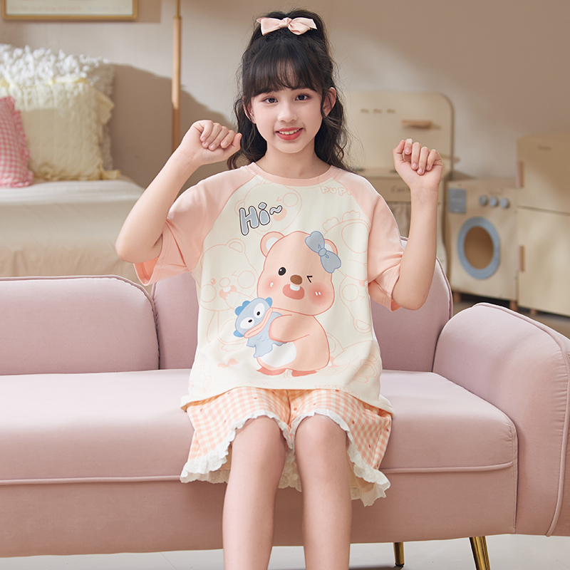 bejirog/北极绒小女孩时尚可外穿夏季新品短袖纯棉儿童睡衣两件套