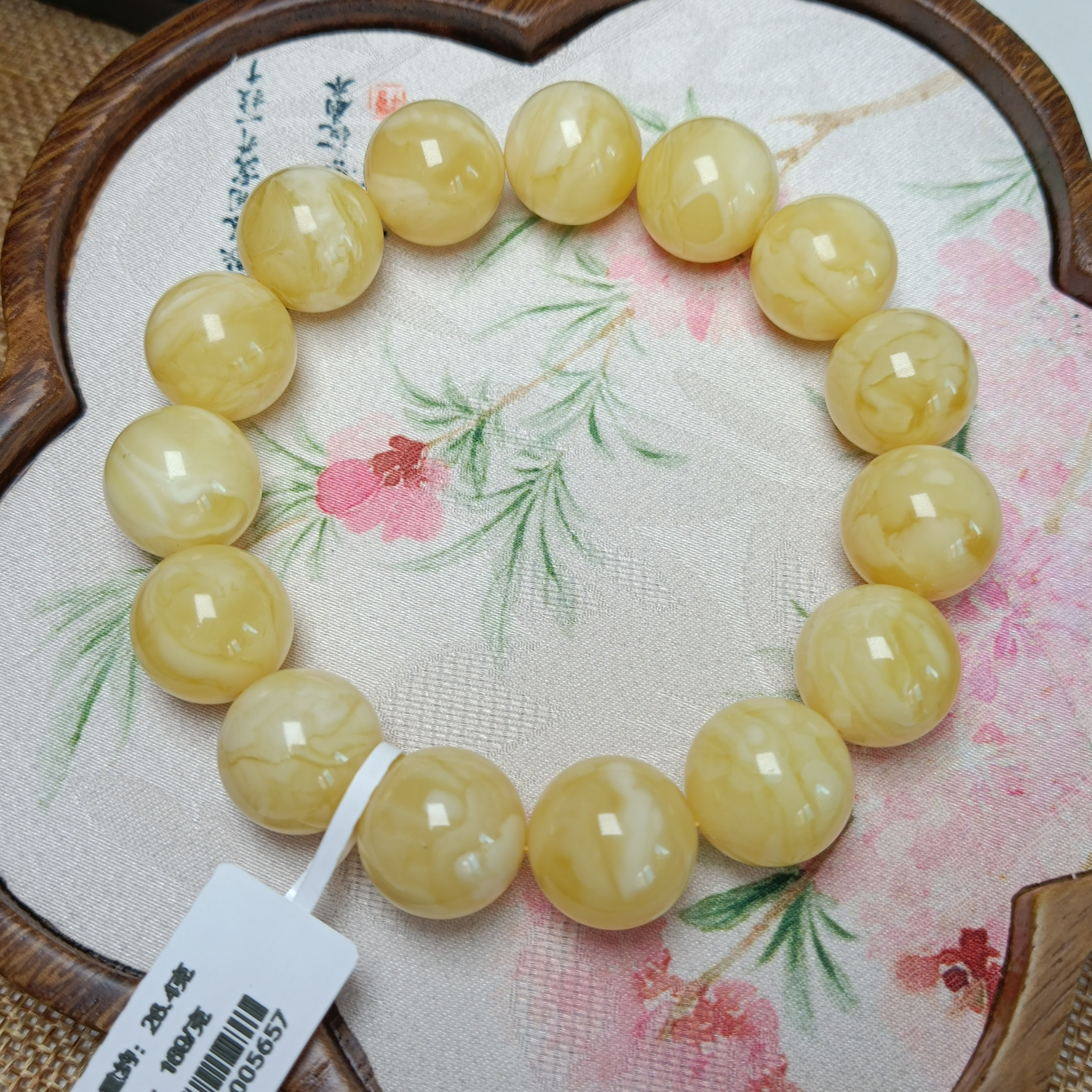 天然14大➕浓白蜡妖花高货蜜蜡圆珠手串~俄料~原矿~毕业妖花~5657