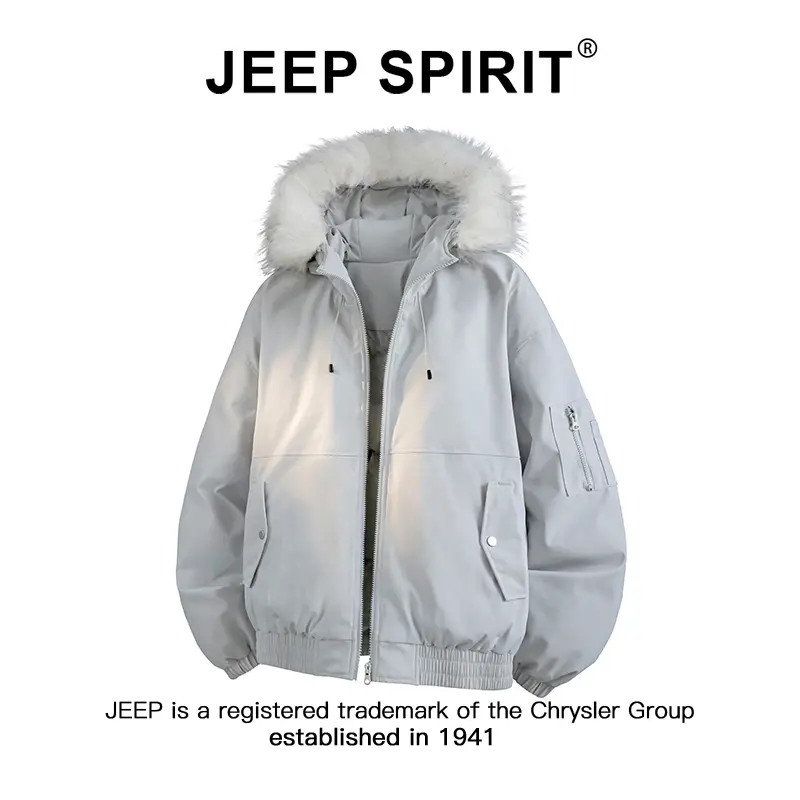 JEEPSPIRIT吉普工装风毛领棉服男女秋冬季宽松加厚保暖派克服外套