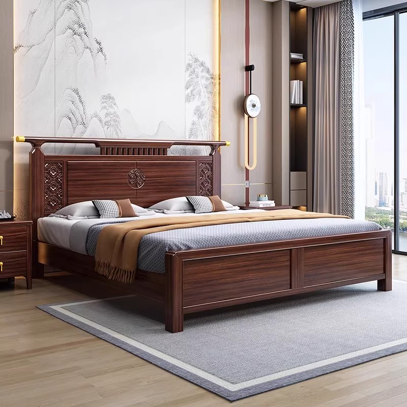 新中式乌金木全实木床家用主卧1.8m双人床全实木1.5m大床储物婚床