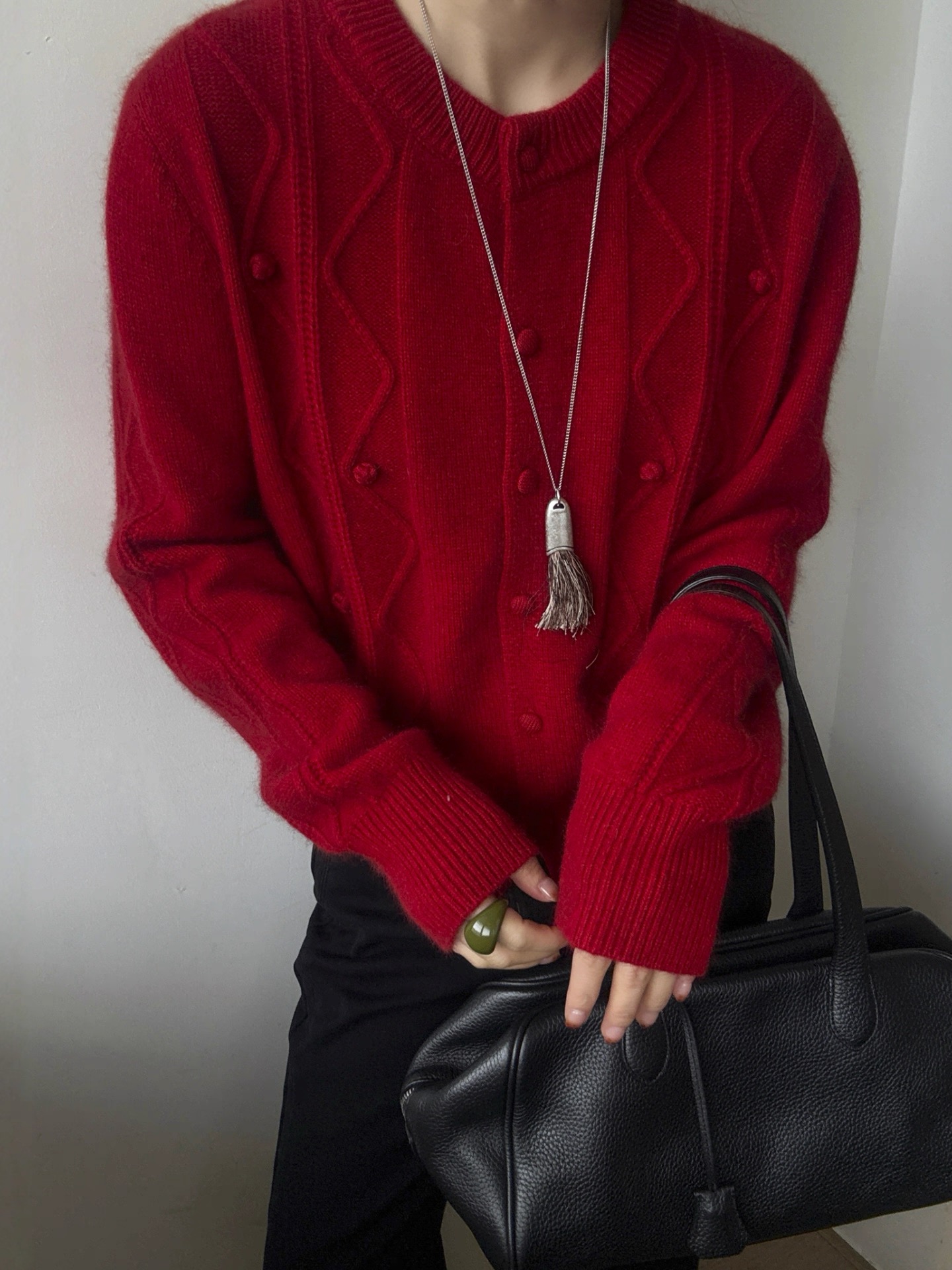 WYFS波浪纹立体小球针织开衫