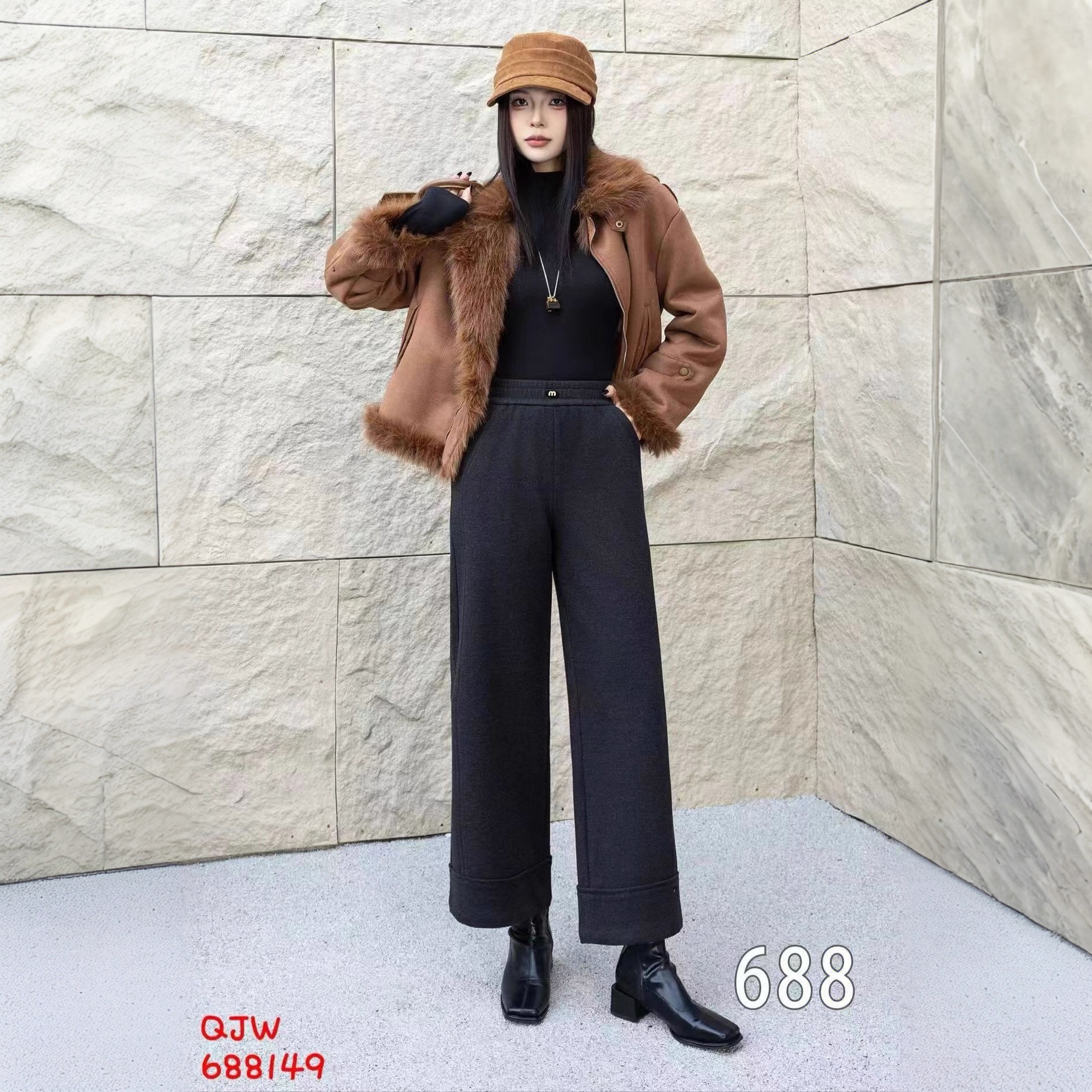 直筒裤九分裤冬季高腰中腰休闲裤直筒时尚休闲宽松