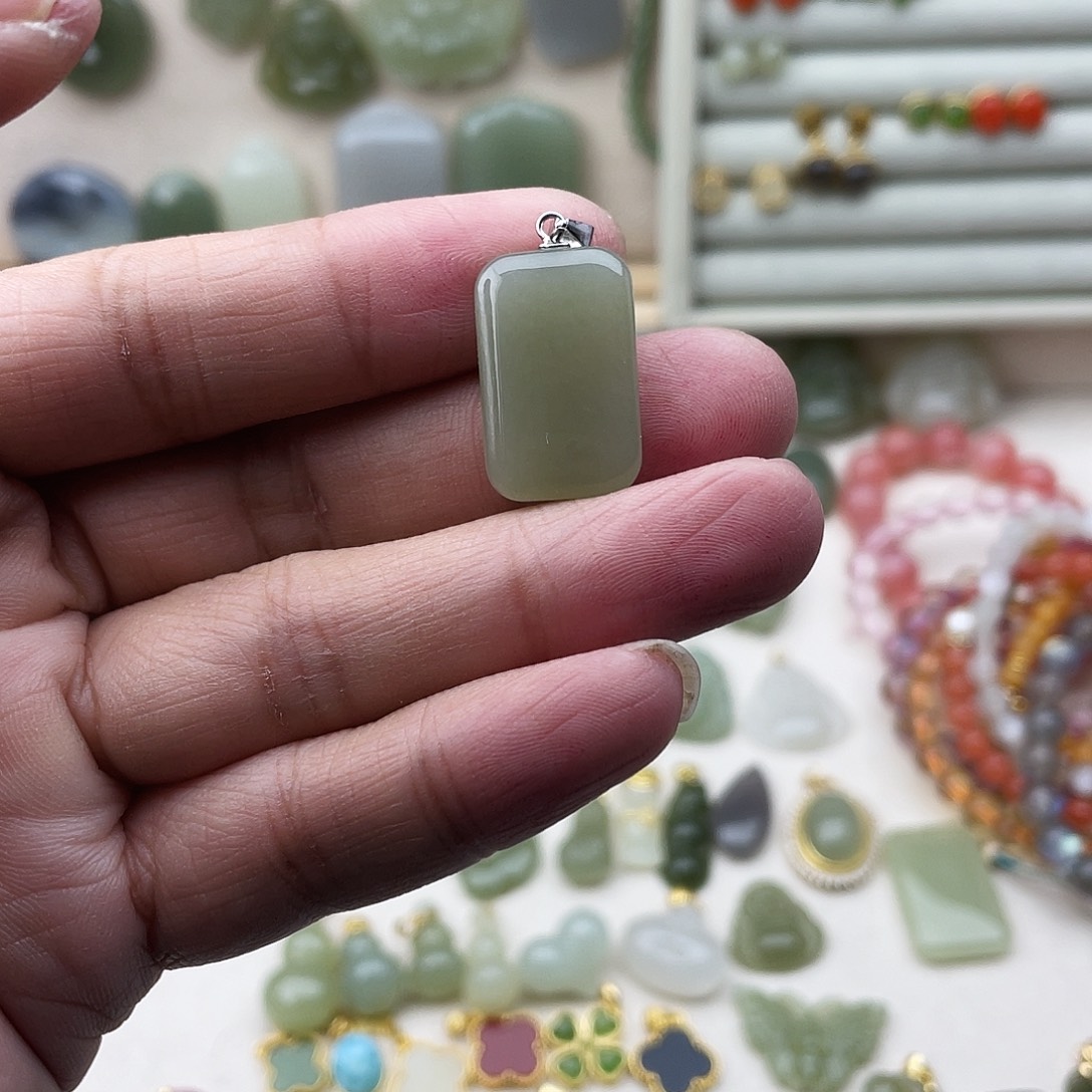 和田玉银S925镶嵌吊坠(不含链)