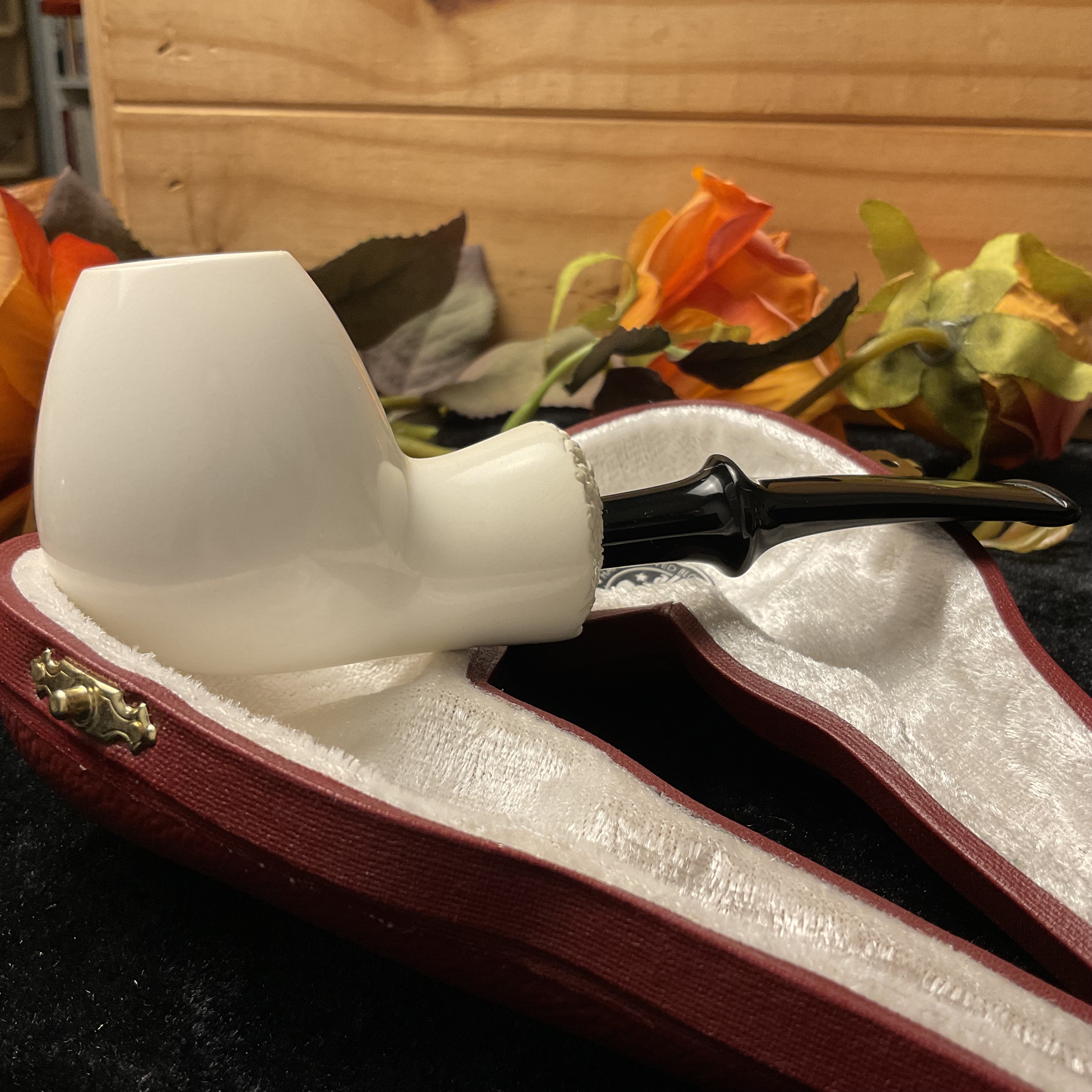 【签名款】土耳其奥迪内海泡石烟斗品牌光面白兰地军插弯款烟斗