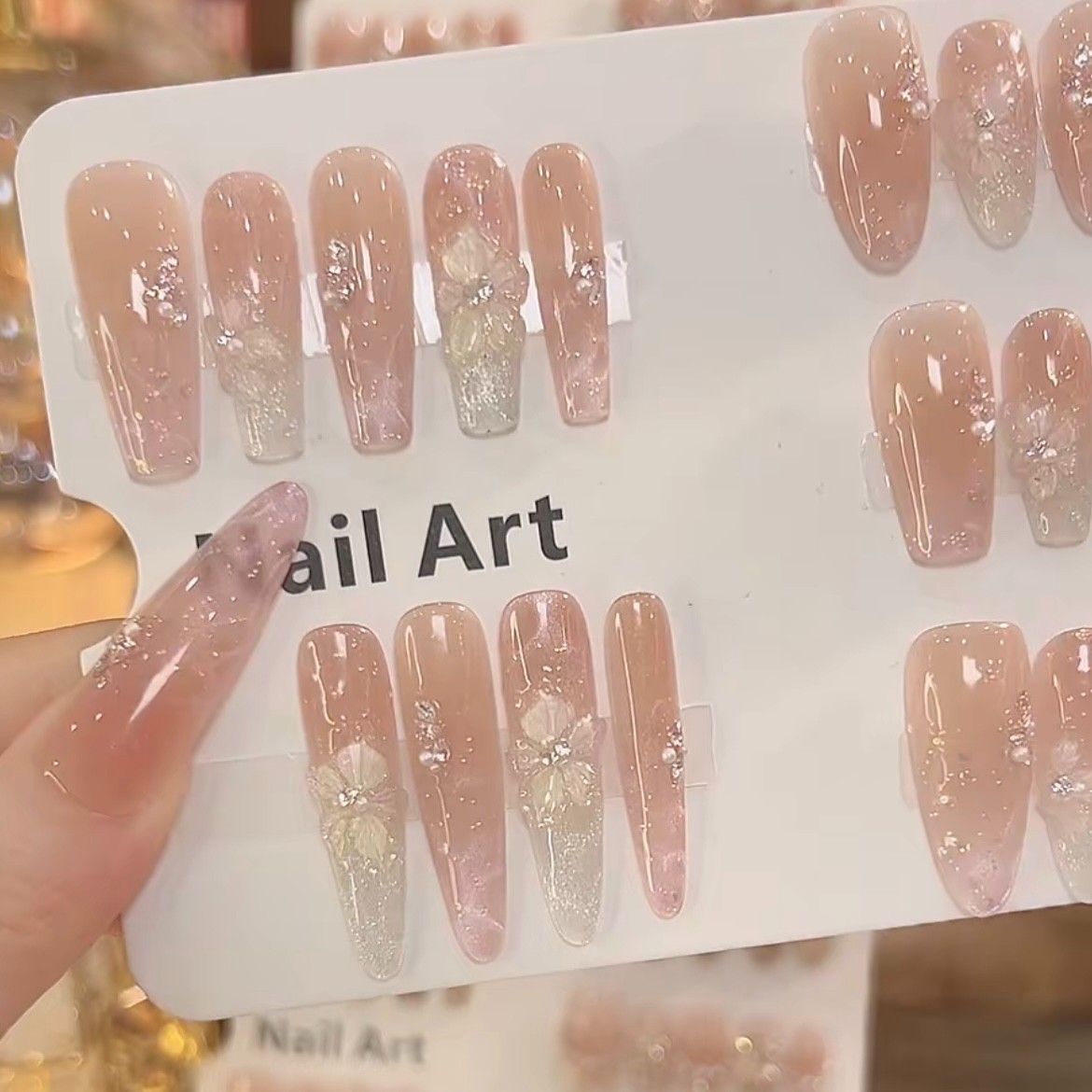 【 水中花】抒雅手工穿戴甲纯欲气质指尖渐变淡雅高级指甲贴冰透