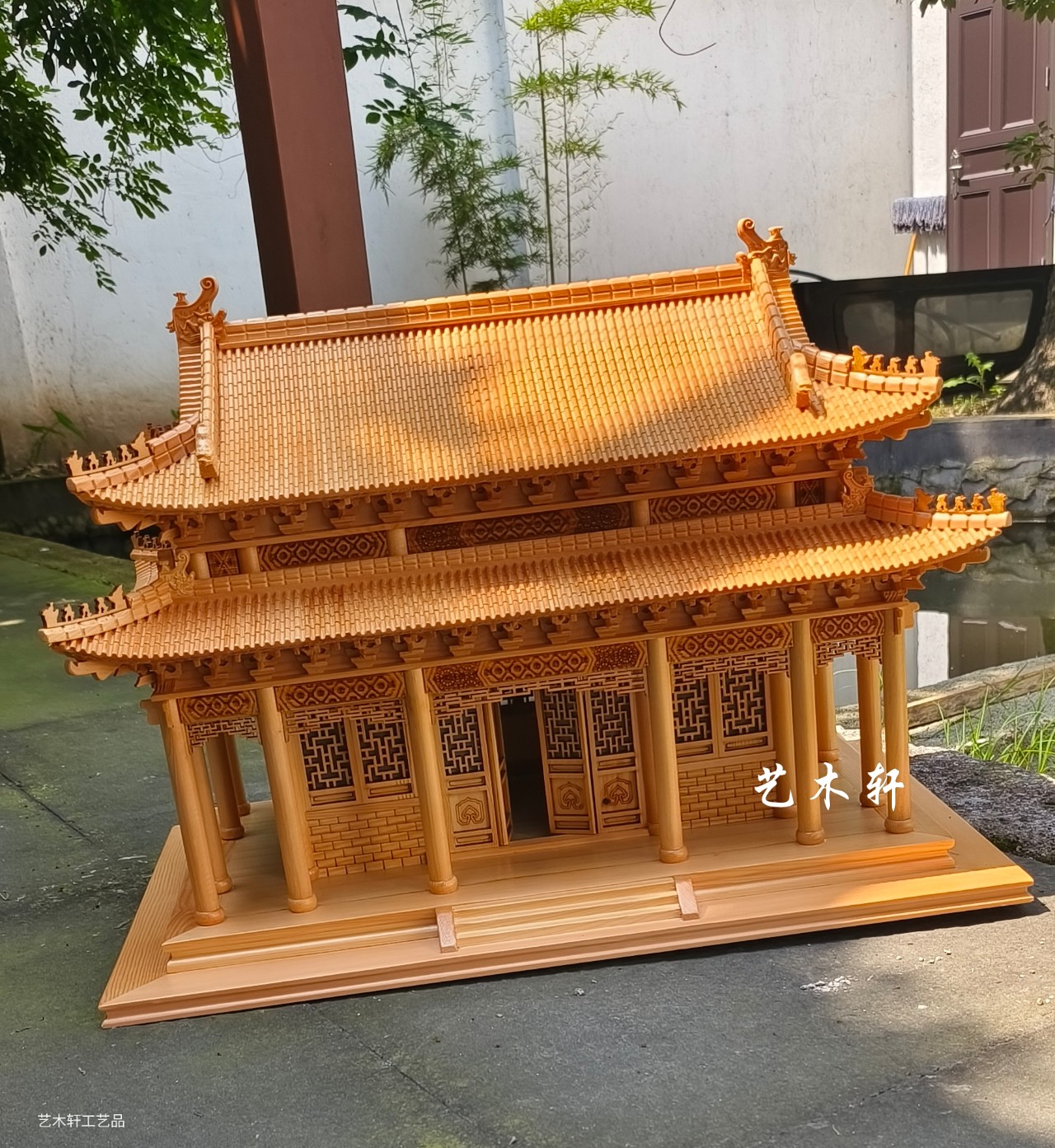 中式木雕古建筑民居模型创意重檐歇山房子摆件工艺品礼品装饰摆件