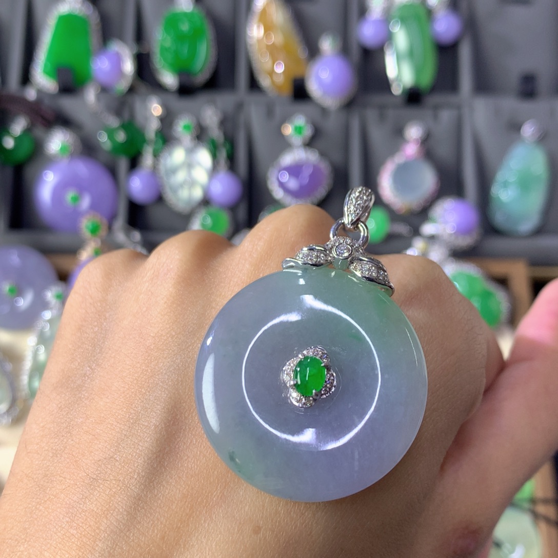 翡翠18K金镶嵌吊坠(不含链)
