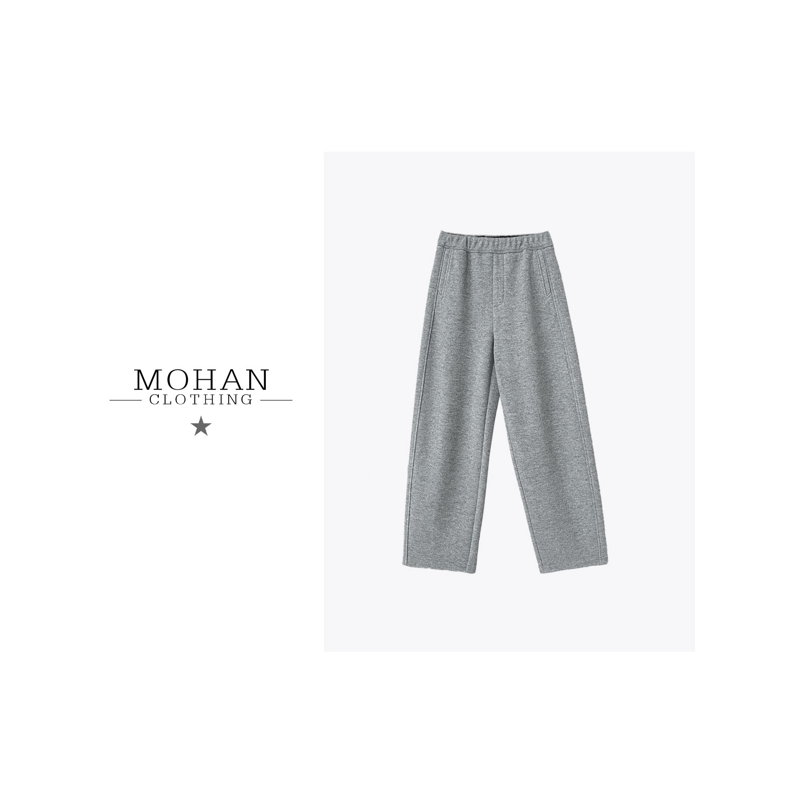 CLOTHING/墨含舒适厚款保暖百搭直筒松紧带高腰运动休闲裤AMF336