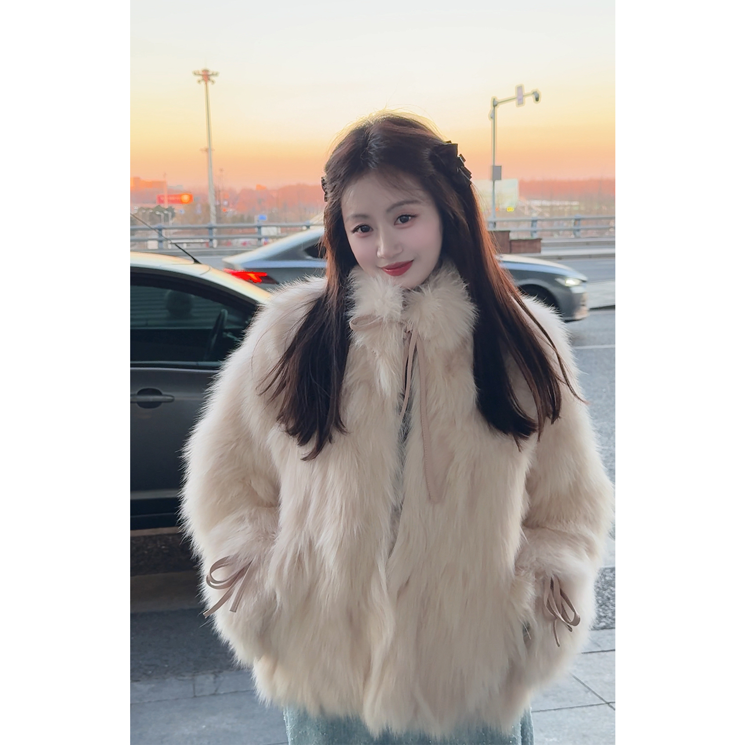 盈瓷名家高定|奶油珍珠 进口狐狸毛皮草女冬慵懒感外套 25FW1093