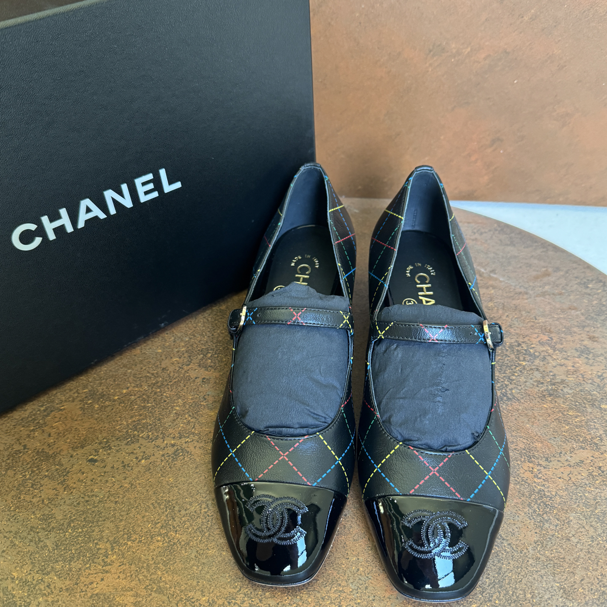 未使用 Chanel/香奈儿 黑色菱格纹小猫跟单鞋/36.5码