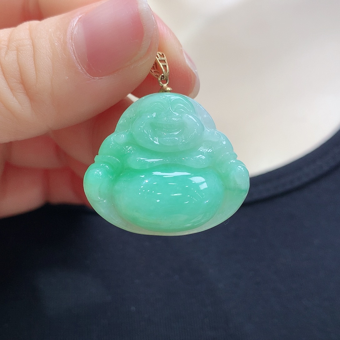 翡翠18K金镶嵌颈饰佛公