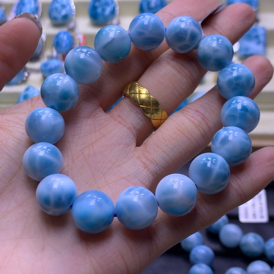 针钠钙石（海纹石）未镶嵌手链精品12mm手串色差略异