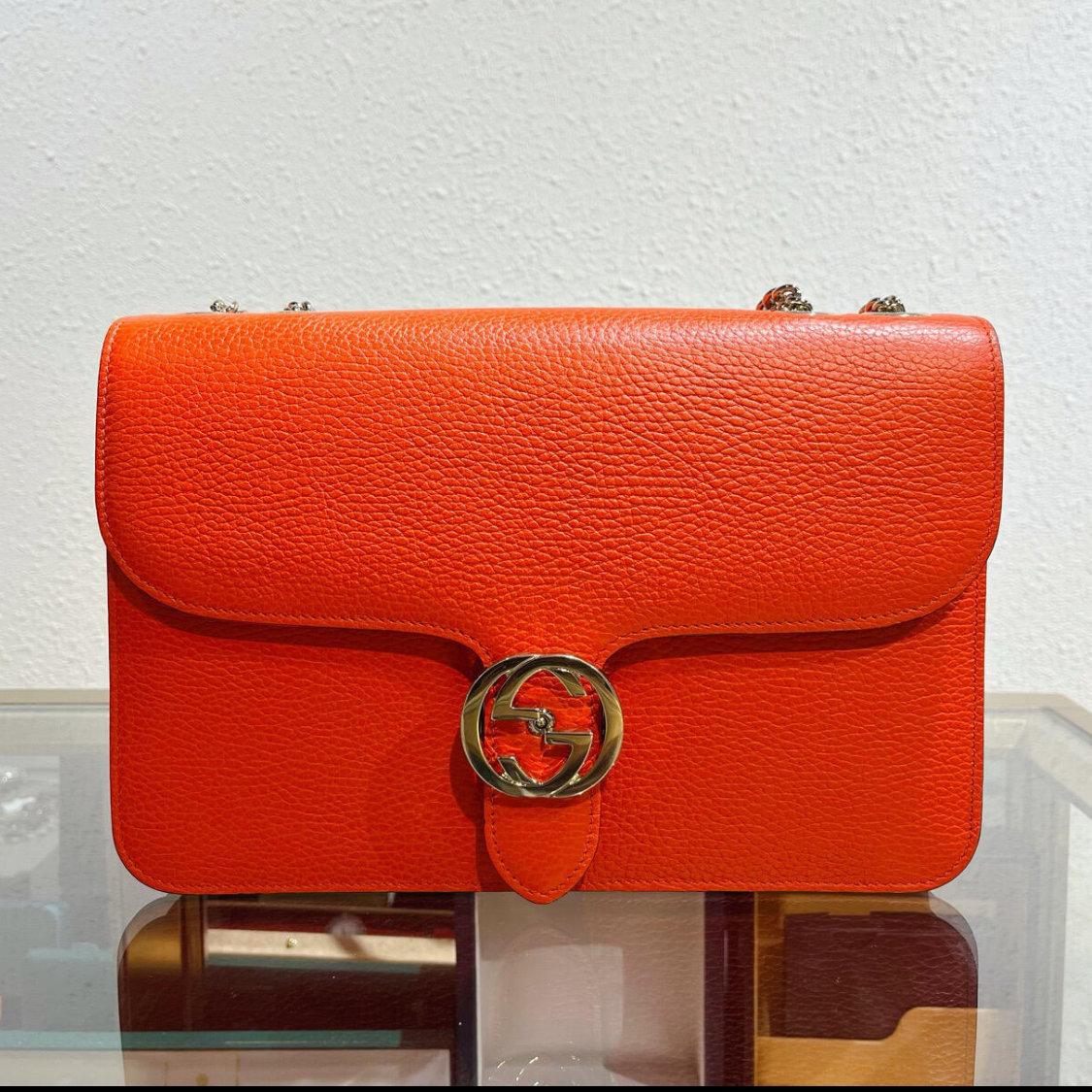 95新 GUCCI/古驰 橘色中号风琴/单肩包