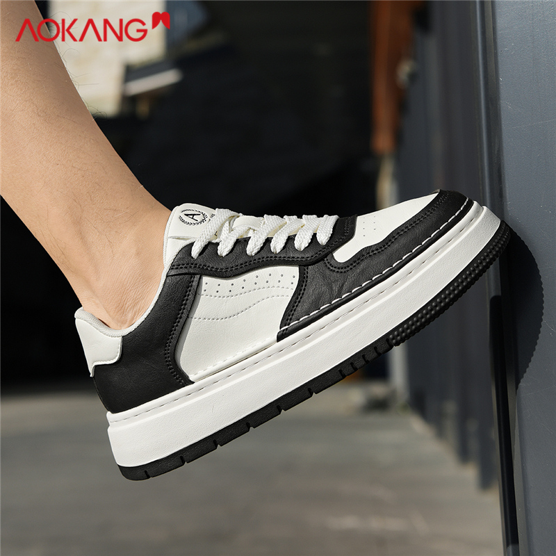 Aokang/奥康2025秋季新款增高耐磨防滑低帮潮流熊猫配色休闲板鞋