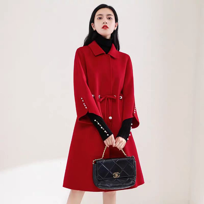 F290洋气秋冬毛呢外套毛呢呢大衣双排扣羊毛大衣长款显瘦