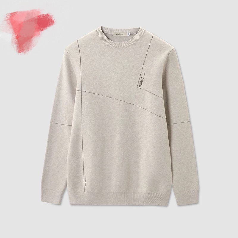 4410简约燕麦色男士圆领毛衣秋冬休闲