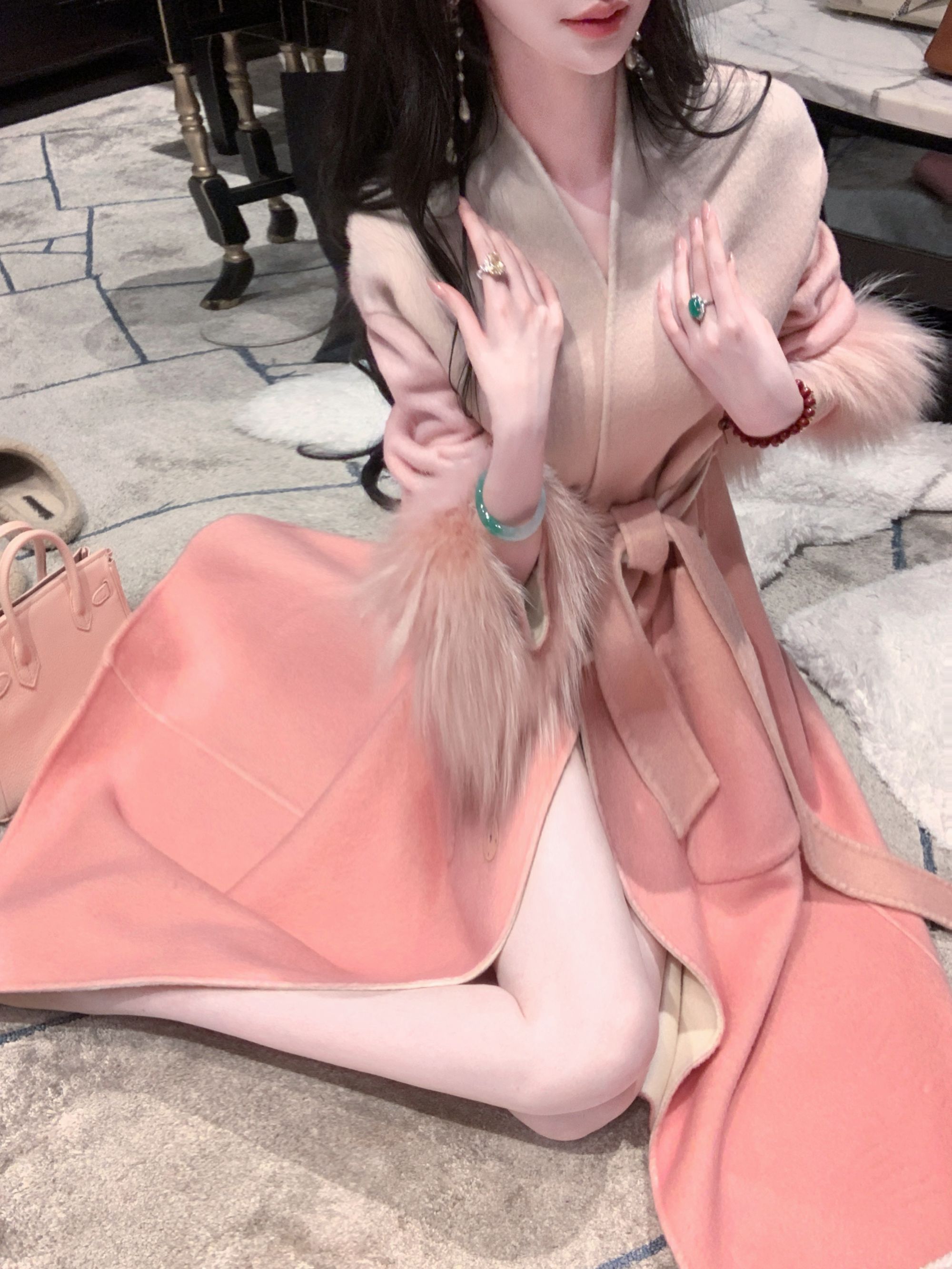 【雅乔定制】煦色韶光 渐变色羊毛兔毛大衣毛呢外套女DYTH-25094020