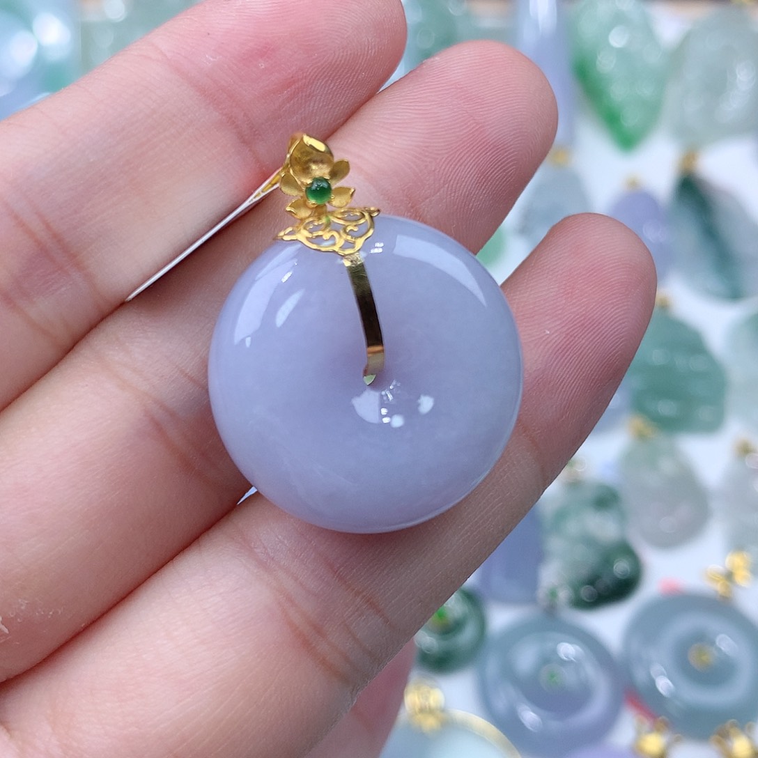 翡翠颈饰18K金镶嵌平安